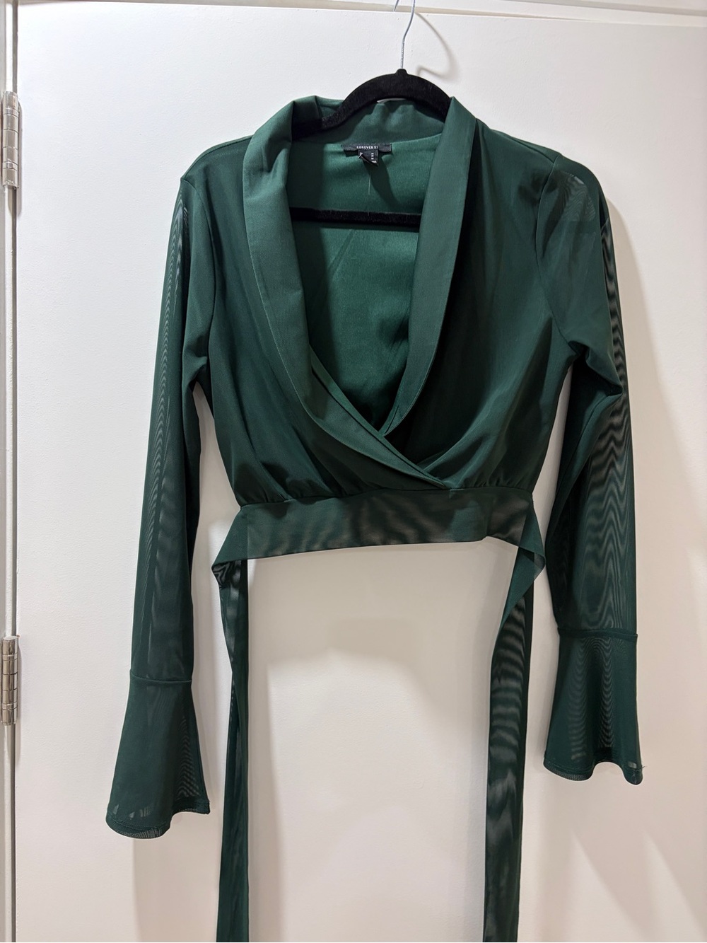 Forever 21 Emerald Green Wrap Crop Blouse with Tie
